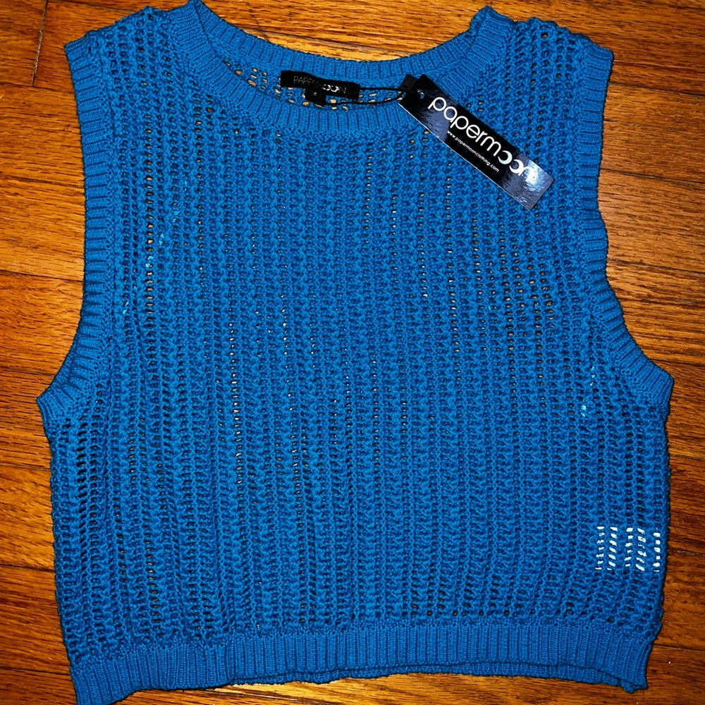 Royal blue crochet cropped tank top